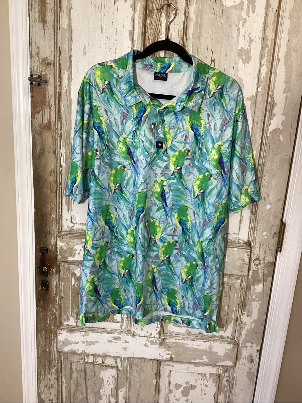 Bad Birdie Shirt Mens Green Floral Parrot Performance Golf  - XL?